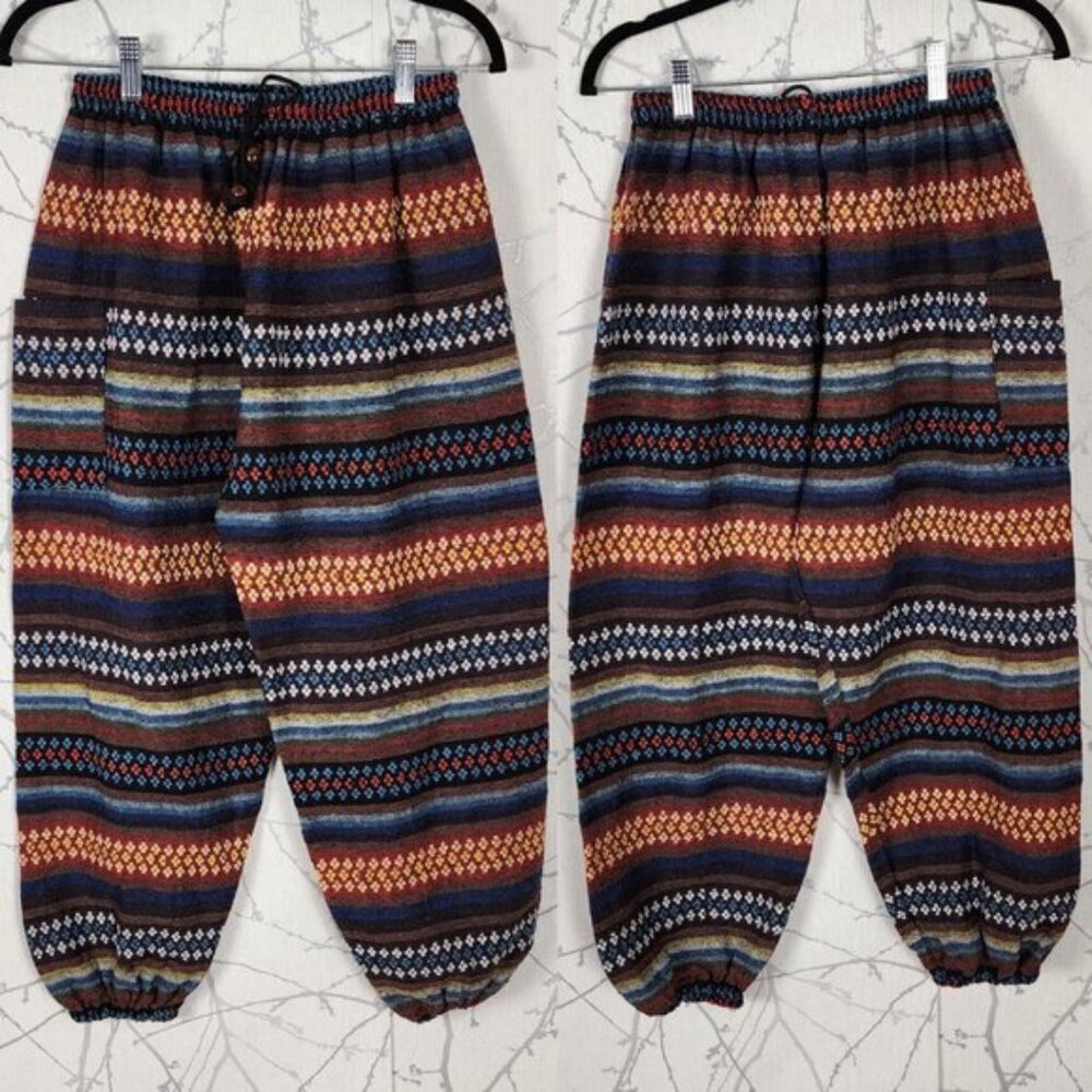 Unbranded Colorful Stripe Woven Pull On High Rise Balloon Leg Pants